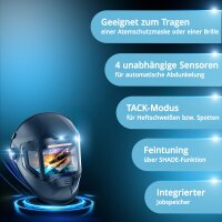 STAHLWERK SPLIT 3-in-1 automatic welding helmet with welding hood | 180&deg; field of vision | LCD color display | true color true color reproduction | job memory | darkening DIN 4 - DIN 14 | optical class 1/1/1/1