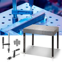 STAHLWERK Schweißtisch-Set | Robuster 3D-Schweiß- und Montagetisch mit D16 Lochsystem | 6 mm Arbeitsplatte | DIY-Bausatz im Set mit Fixier-, Schraub- und Spannzwingen | 4 Spann- und Zentrierbolzen