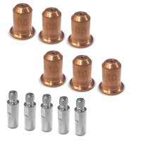 STAHLWERK NS/S65 Plasmazubehör | Verschleißteile für Plasmaschneidbrenner | 17-teiliges Set mit Elektroden, Schneiddüsen 0,8/1,0 mm, Schutzkappen, Stromverteiler, Abstandhalter | Transport-Box