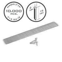 STAHLWERK pneumatic nails 15 mm gauge 18 (1.25 x 1.05 mm) with 2 mm head width in a set of 10,000 strip nails | tacker nails | pneumatic nails for nailers, nail guns and tackers 15 mm gauge 18