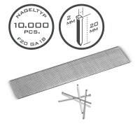 STAHLWERK pneumatic nails 20 mm gauge 18 (1.25 x 1.05 mm) with 2 mm head width in a set of 10,000 strip nails | tacker nails | pneumatic nails for nailers, nail guns and tackers