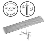 STAHLWERK pneumatic nails 25 mm gauge 18 (1.25 x 1.05 mm) with 2 mm head width in a set of 10,000 strip nails | tacker nails | pneumatic nails for nailers, nail guns and tackers