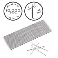 STAHLWERK pneumatisk spik 45 mm, spårvidd 18 (1,25 x 1,05 mm) med 2 mm huvudbredd i en sats med 10 000 bandspikar | spikar för häftapparat | pneumatiska spikar för spikmaskiner, spikpistoler och häftapparater