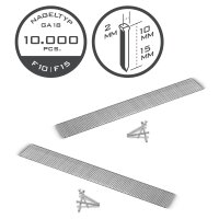STAHLWERK Druckluftnägel 10 und 15 mm | Gauge 18 (1,25 x 1,05 mm) | 2 mm Kopfbreite | 2er Set | 10.000 verzinkte Streifennägeln F10 und F15 | Tackernägel | Druckluft-Stifte für Nagelpistolen, Tacker