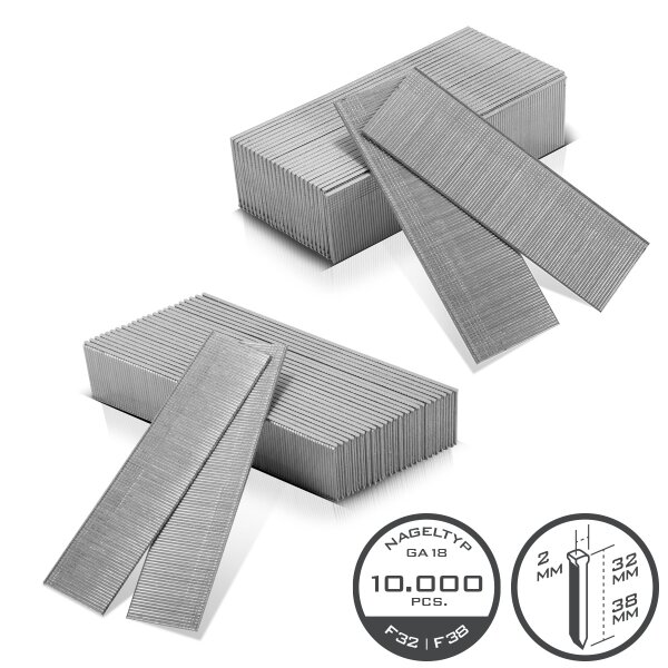 STAHLWERK Heftklammern 18GA TYP 90 (5,7 x 1,25 x 1,0 mm) | Edelstahl-Klammern im Set | 10.000 verzinkte Drahtklammern mit 32 und 38 mm Länge | Klammern für Handtacker, Drucklufttacker, Elektrotacker