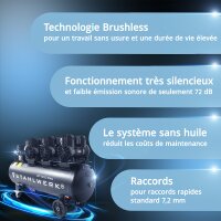 STAHLWERK Compresseur ST-1010 Pro équipement complet | 10 bar | 5,91 CV | 4,35 kW | 750 l/min | Réservoir 120 l | Sans huile | Moteur Brushless| 5 mètres de tuyau | Gonfleur de pneus | Distributeur triple | Pistolet de soufflage