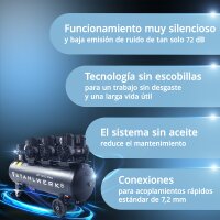 STAHLWERK Compresor ST-1010 Pro totalmente equipado | 10 bar | 5,91 CV | 4,35 kW | 750 l/min | Depósito de 120 l | Sin aceite | Motor sin escobillas | Manguera de 5 metros | Inflador de neumáticos | Distribuidor de 3 vías | Pistola de soplado
