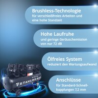 STAHLWERK Kompressor ST-1510 Pro Vollausstattung | 10 bar | 7,89 PS | 5,8 kW | 1000 l/min | 150 l Tank | Ölfrei | Brushless-Motor| 5 Meter Schlauch | Reifenfüller | 3-fach Verteiler | Ausblaspistole