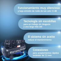 STAHLWERK Compresor ST-1510 Pro totalmente equipado | 10 bar | 7,89 CV | 5,8 kW | 1000 l/min | 150 l depósito | exento de aceite | motor sin escobillas | manguera de 5 metros | inflador de neumáticos | distribuidor de 3 vías | pistola de soplado