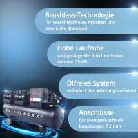 STAHLWERK Kompressor ST-2410 Pro Vollausstattung | 10 bar | 9,86 PS | 7,25 kW | 1250 l/min | 240 L Tank | Ölfrei | Brushless-Motor | 5 Meter Schlauch | Reifenfüller | 3-fach Verteiler | Ausblaspistole