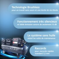 STAHLWERK Compresseur ST-2410 Pro équipement complet | 10 bar | 9,86 CV | 7,25 kW | 1250 l/min | Réservoir 240 L | Sans huile | Moteur Brushless | 5 mètres de tuyau | Gonfleur de pneus | Distributeur à 3 voies | Pistolet de soufflage