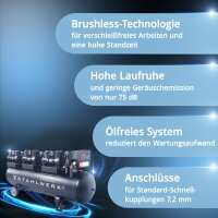 STAHLWERK Kompressor ST-2810 Pro Vollausstattung | 10 bar | 11,83 PS | 8,7 kW | 1500 l/min | 280 L Tank | Ölfrei | Brushless-Motor | 5 Meter Schlauch | Reifenfüller | 3-fach Verteiler | Ausblaspistole