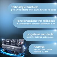 STAHLWERK Compresseur ST-2810 Pro équipement complet | 10 bar | 11,83 CV | 8,7 kW | 1500 l/min | Réservoir 280 L | Sans huile | Moteur Brushless | 5 mètres de tuyau | Gonfleur de pneus | Distributeur à 3 voies | Pistolet de soufflage