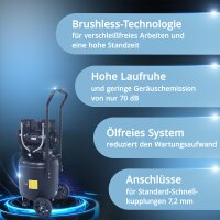 STAHLWERK Kompressor ST-308V Pro Vollausstattung | 8 bar | 1,97 PS | 1,45 kW | 250 l/min | 30 L Tank | &Ouml;lfrei | Brushless-Motor | 5 Meter Schlauch | Reifenf&uuml;ller | 3-fach Verteiler | Ausblaspistole