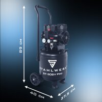 STAHLWERK ST-308V Pro compressore completamente equipaggiato | 8 bar | 1,97 hp | 1,45 kW | 250 l/min | serbatoio da 30 L | senza olio | motore brushless | tubo da 5 metri | gonfiatore di pneumatici | distributore a 3 vie | pistola di soffiaggio