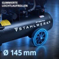 STAHLWERK Kompresor ST-228 Pro &ndash; kompletn&iacute; v&yacute;bava | 8 bar | 3,54 PS | 2,6 kW | 410 l/min | 22 l n&aacute;drž | bezolejov&yacute; | bezkart&aacute;čov&yacute; motor | 5 metrů hadice | hustilka pneumatik | 3n&aacute;sobn&yacute; rozdělovač | Vyfukovac&iacute; pistole