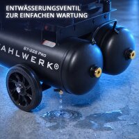 STAHLWERK Kompresor ST-228 Pro &ndash; kompletn&iacute; v&yacute;bava | 8 bar | 3,54 PS | 2,6 kW | 410 l/min | 22 l n&aacute;drž | bezolejov&yacute; | bezkart&aacute;čov&yacute; motor | 5 metrů hadice | hustilka pneumatik | 3n&aacute;sobn&yacute; rozdělovač | Vyfukovac&iacute; pistole