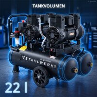 STAHLWERK Kompresor ST-228 Pro &ndash; kompletn&iacute; v&yacute;bava | 8 bar | 3,54 PS | 2,6 kW | 410 l/min | 22 l n&aacute;drž | bezolejov&yacute; | bezkart&aacute;čov&yacute; motor | 5 metrů hadice | hustilka pneumatik | 3n&aacute;sobn&yacute; rozdělovač | Vyfukovac&iacute; pistole