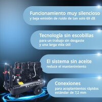STAHLWERK Compresor ST-228 Pro totalmente equipado | 8 bar | 3,54 CV | 2,6 kW | 410 l/min | Dep&oacute;sito de 22 L | Sin aceite | Motor sin escobillas | Manguera de 5 metros | Inflador de neum&aacute;ticos | Distribuidor de 3 v&iacute;as | Pistola de soplado