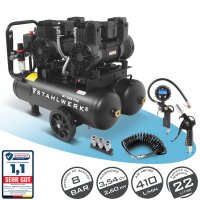 STAHLWERK Compresseur ST-228 Pro &eacute;quipement complet | 8 bar | 3,54 CV | 2,6 kW | 410 l/min | R&eacute;servoir 22 L | Sans huile | Moteur Brushless | 5 m&egrave;tres de tuyau | Gonfleur de pneus | Distributeur 3 voies | Pistolet de soufflage