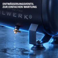 STAHLWERK Kompresor ST-98 Pro &ndash; kompletn&iacute; v&yacute;bava | 8 bar | 1,22 PS | 0,90 kW | 170 l/min | 9l n&aacute;drž | bezolejov&yacute; | bezkart&aacute;čov&yacute; motor | 5metrov&aacute; hadice | hustilka pneumatik | 3n&aacute;sobn&yacute; rozdělovač | Vyfukovac&iacute; pistole