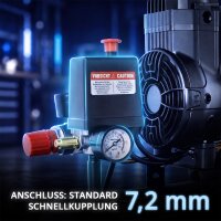 STAHLWERK Kompresor ST-98 Pro &ndash; kompletn&iacute; v&yacute;bava | 8 bar | 1,22 PS | 0,90 kW | 170 l/min | 9l n&aacute;drž | bezolejov&yacute; | bezkart&aacute;čov&yacute; motor | 5metrov&aacute; hadice | hustilka pneumatik | 3n&aacute;sobn&yacute; rozdělovač | Vyfukovac&iacute; pistole
