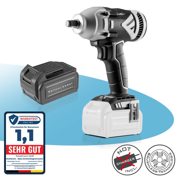 STAHLWERK Brushless cordless impact wrench ADS-20 ST | REAL 500 Nm torque | Including 4 Ah battery | 20 volt system | Impact wrench | Cordless wrench | 1/2 inch socket | Without charger
