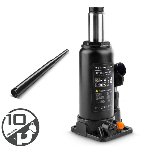 STAHLWERK hydraulický zvedák GW1004 s nosností 10 t | Rozsah zdvihu 200 - 405 mm | Kompaktní beranový zvedák | Hydraulický zvedák | Stabilní lahvový zvedák pro stroje, užitková vozidla a automobily
