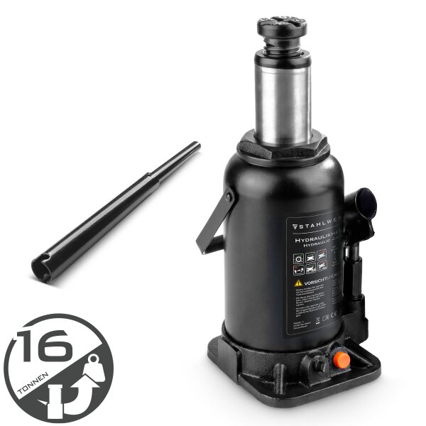 Podnośnik hydrauliczny STAHLWERK GW1604 o udźwigu 16 t | Zakres podnoszenia 225 - 445 mm | Kompaktowy podnośnik ramowy | Podnośnik hydrauliczny | Solidny podnośnik butelkowy do maszyn, pojazdów użytkowych i samochodów osobowych
