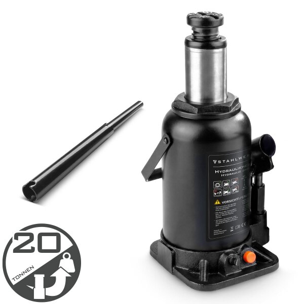 STAHLWERK hydraulický zvedák GW2004 s nosností 20 t | Rozsah zdvihu 235 - 440 mm | Kompaktní beranový zvedák | Hydraulický zvedák | Robustní lahvový zvedák pro stroje, užitková vozidla a automobily