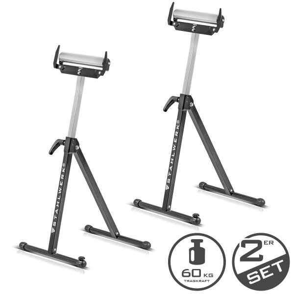 STAHLWERK Rollenbock RB-110 ST Arbeitsbock 2er Set | Klappbock höhenverstellbar von 720 bis 1.100 mm mit 60 kg Tragkraft und Rollenauflage