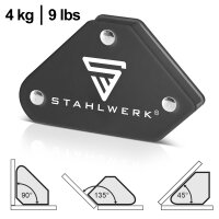STAHLWERK Set di angolari magnetici per saldatura, 12 pezzi | Magneti per saldatura con forza di tenuta di 4 kg / 9 lbs e 11,3 kg / 25 lbs | Angolari magnetici | Posizionatori per saldatura a 45° / 90° / 135° | Ideale per saldatura e brasatura