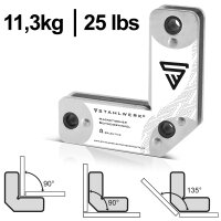 STAHLWERK Set di angolari magnetici per saldatura, 12 pezzi | Magneti per saldatura con forza di tenuta di 4 kg / 9 lbs e 11,3 kg / 25 lbs | Angolari magnetici | Posizionatori per saldatura a 45° / 90° / 135° | Ideale per saldatura e brasatura