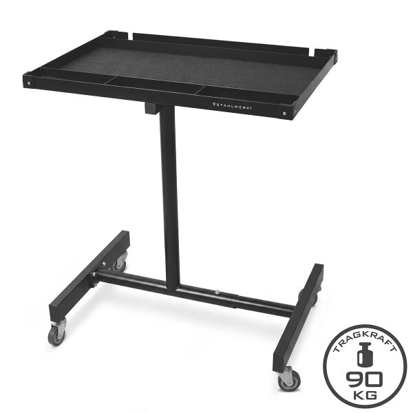 STAHLWERK Kfz-Wartungs- und Montagewagen mit Lenkrollen | Höhenverstellbarer Arbeitstisch | 87,3 – 125 cm | 90 kg Tragkraft | Mobile Werkbank | Ideal für Garage, Werkstatt, Autoreparatur und DIY