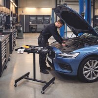 STAHLWERK Kfz-Wartungs- und Montagewagen mit Lenkrollen | Höhenverstellbarer Arbeitstisch | 87,3 – 125 cm | 90 kg Tragkraft | Mobile Werkbank | Ideal für Garage, Werkstatt, Autoreparatur und DIY