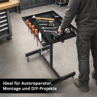 STAHLWERK Kfz-Wartungs- und Montagewagen mit Lenkrollen | Höhenverstellbarer Arbeitstisch | 87,3 – 125 cm | 90 kg Tragkraft | Mobile Werkbank | Ideal für Garage, Werkstatt, Autoreparatur und DIY