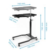 STAHLWERK Auto-Wartungs- und Montagewagen | Höhenverstellbarer Werkstattwagen | 74,5 – 140 cm | 75 kg Traglast | Schwenkbarer Arbeitstisch | Praktische Ablage- und Arbeitsfläche für Werkstatt und Garage
