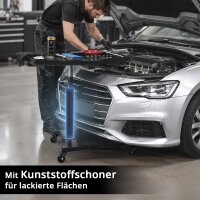 STAHLWERK Auto-Wartungs- und Montagewagen | Höhenverstellbarer Werkstattwagen | 74,5 – 140 cm | 75 kg Traglast | Schwenkbarer Arbeitstisch | Praktische Ablage- und Arbeitsfläche für Werkstatt und Garage