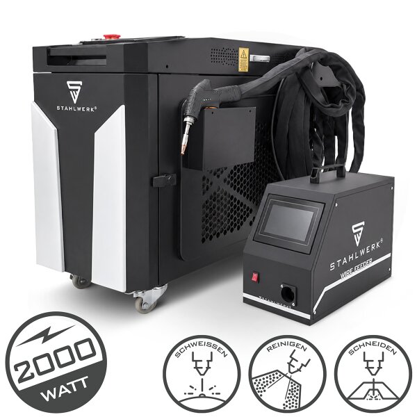 STAHLWERK WCD 2000 Laser Pro | 3-in-1 Laser-Schweißgerät 2000 W | Professionelle Laser-Schweißanlage zum präzisen Schweißen, Schneiden, Reinigen und Entrosten | CW-Faserlaser | Laserklasse 4 | 230 V