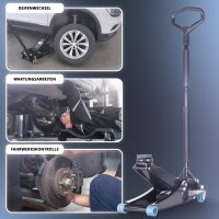 STAHLWERK WHB-73 ST Car Jack | 3 t Lifting Capacity | Dual-Piston | 73–500 mm Lifting Height | Extra-Low-Profile Maneuvering Car Jack | Hydraulic Car Jack | Black Car Jack | Blue Silent Casters | 2 Rubber Pads