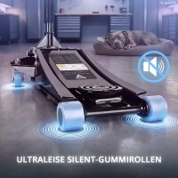 STAHLWERK WHB-73 ST Car Jack | 3 t Lifting Capacity | Dual-Piston | 73–500 mm Lifting Height | Extra-Low-Profile Maneuvering Car Jack | Hydraulic Car Jack | Black Car Jack | Blue Silent Casters | 2 Rubber Pads