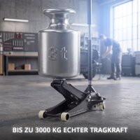 STAHLWERK bilhejs WHB-73 ST | 3 t løftekapacitet | Dobbelt stempel | 73-500 mm løftehøjde | Ekstra flad manøvreringsdonkraft | Hydraulisk donkraft | Hvide lyddæmpende ruller | 2 gummipuder | 2 understøtningsbukke