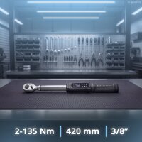 STAHLWERK Digitaler Drehmomentschlüssel 2-135 Nm 3/8"-Aufnahme | 72 Zähne | 420 mm | mit Eichzertifikat |Umschaltknarre | Ratschenschlüssel | Ratsche | LED-Anzeige und Transportbox