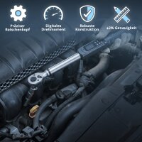 STAHLWERK Digitaler Drehmomentschlüssel 2-135 Nm 3/8"-Aufnahme | 72 Zähne | 420 mm | mit Eichzertifikat |Umschaltknarre | Ratschenschlüssel | Ratsche | LED-Anzeige und Transportbox