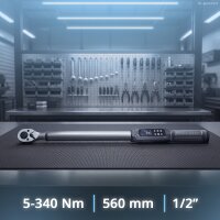 STAHLWERK Digitaler Drehmomentschlüssel 5-340 Nm 1/2"-Aufnahme | 72 Zähne | 560 mm | mit Eichzertifikat | Umschaltknarre | Ratschenschlüssel | Ratsche | LED-Anzeige und Transportbox