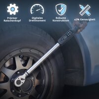 STAHLWERK Digitaler Drehmomentschlüssel 5-340 Nm 1/2"-Aufnahme | 72 Zähne | 560 mm | mit Eichzertifikat | Umschaltknarre | Ratschenschlüssel | Ratsche | LED-Anzeige und Transportbox