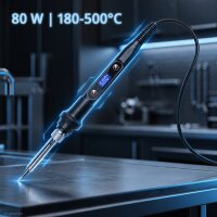 STAHLWERK Digitales Lötkolben-Set 80 W | 180-500 °C | LCD-Display, Keramik-Heizelement, Temperaturkalibrierung und Speicherfunktion | für Weichlötarbeiten