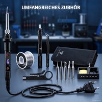 STAHLWERK Digitales Lötkolben-Set 80 W | 180-500 °C | LCD-Display, Keramik-Heizelement, Temperaturkalibrierung und Speicherfunktion | für Weichlötarbeiten