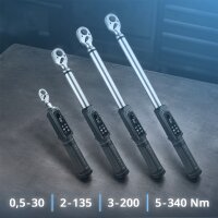 STAHLWERK Digitales Drehmomentschlüssel-Set | 0,5-30, 2-135, 3-200 und 5-340 Nm | 1/4-, 3/8- und 1/2-Zoll-Aufnahmen |Umschaltknarre | Ratsche | 72 Zähne | LED-Anzeige mit Transportboxen