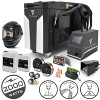 STAHLWERK Laserový svařovací přístroj WCD 2000 Laser Pro v plné výbavě s výkonem 2000 W | Laserový svařovací systém 3 v 1 pro svařování, řezání a čištění | Ručně vedený svařovací systém s vláknovým laserem v režimu CW | Třída laseru 4 | 230 V